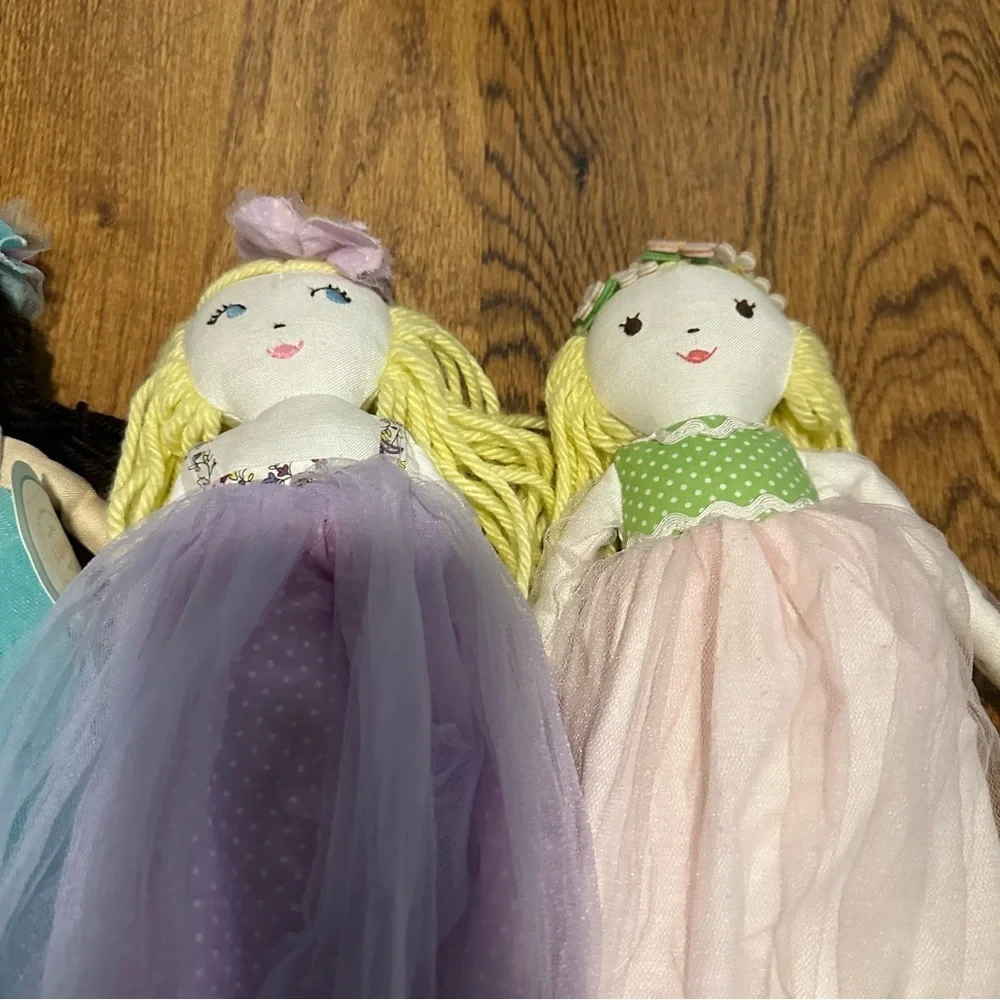 Pottery Barn Kids set of 5 Colorful Rag Dolls long/short dress fun